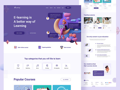 E-Learning Web UI/UX Design 3d colorful corporate design design e learning homepage landingpage minimal design online education professional design purple reading study trend trendy design ui ux web web ui design website design