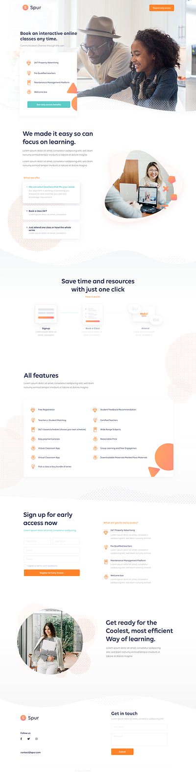 Spur - Online teaching platform app clean dashboard design landing page minimal mobile typography user research web web design