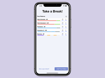 Take a Break break ios ios app iphone mobile mobile app mobile ui pomodoro productivity reminder schedule sync synchronization timer timer app ui ui design ux