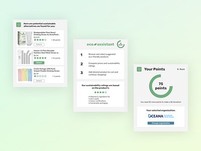 Eco-Friendly Online Shopping Assistant assistant browser extension desktop ecofriendly environmental online shopping product design shop sustainable ui ui design ux ux design