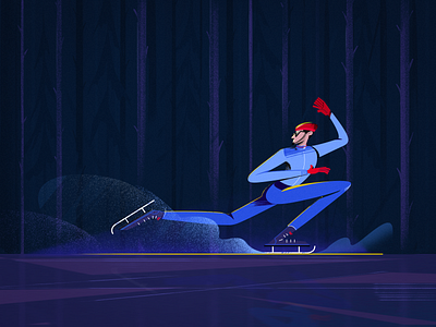 Ice skating blue character character design fireartstudio forest ice ice rink illustraion illustration red skater skating winter winter sports