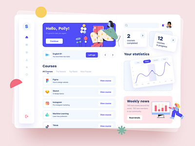 Learning Platform Dashboard b2c branding button courses dashboad design desktop education gradient graphic illustration learning lessons platform trends ui ux web web design webdesign