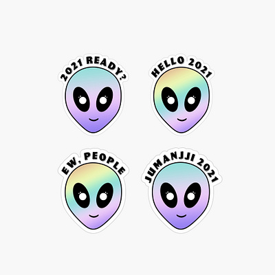 Aliens sticker pack about 2021 year. 2021 funny joke 2021 alien area 51 cool extraterrestrial fiction funny humor humour joke meme science scifi space sticker t shirt ufo