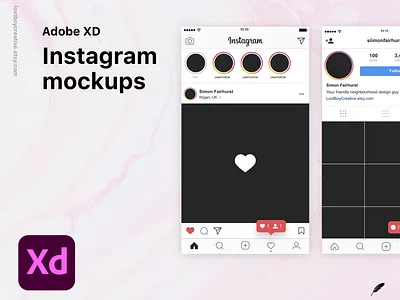 Adobe XD Template: Instagram adobe xd adobe xd photoshop ui ux adobe xd design adobe xd template adobe xd templates download facebook heart instagram instagram post instagram stories instagram template like post ui ui ux ui kit uidesign uiux ux