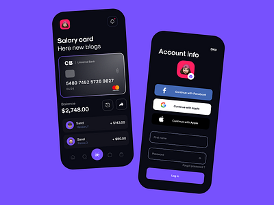 Salary app application bank app bank card cards ui design home illustration log in page log in screen logo salary singup typography ui uiux ux web