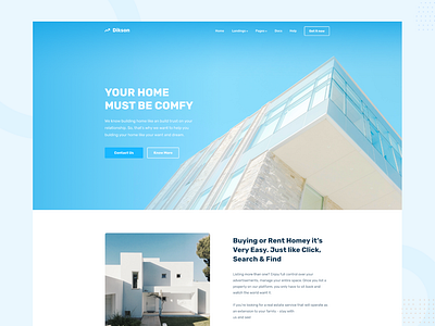 Dikson - Real Estate Landing Page 2022 architecture clean creative creative design design house landing page minimal properties real estate real estate website ui uiux ux website