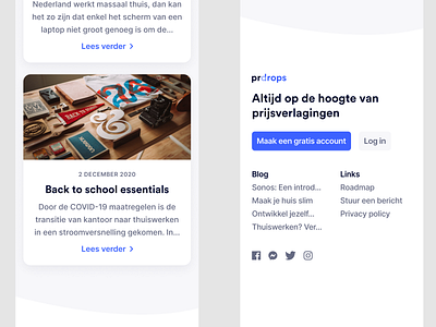 Prodrops blog and footer on mobile