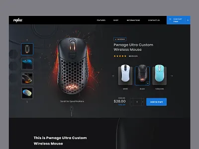 Custom Wireless Mouse Product Page black blue conversion dark form gamer gradient high end landing minimal mouse product page sales web design webdesign