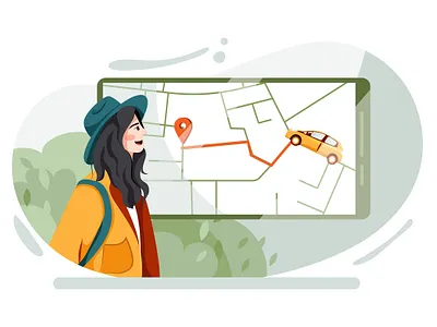 Taxi Service Scene Illustration concept book business car carsharing delivery destination driver illustration mobile app navigation online parking rent road service share sharing car taxi transport uber