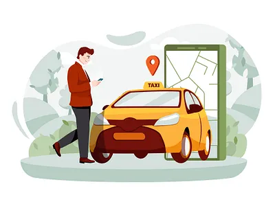 Taxi Service Scene Illustration concept book business car carsharing delivery destination driver illustration mobile app navigation online parking rent road service share sharing car taxi transport uber