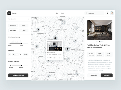 Realty Rental Service Dashboard apartment black bw clean dashboard filter house mobile realty rent rental service web