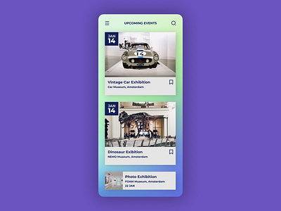 Event Listing app dailyui dailyuichallenge design event events exhibition listing museum ui ux