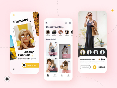 Fantacy fashion app - Mobile app design classic design detail page ecommerce fashion free fun home page minimal mobile app modern splash store trend ui ux