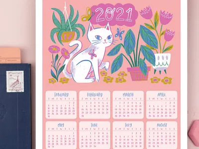 Cat Poster Calendar 2021 art artwork calendar cat digital art digital illustration digital painting happy new year illustration surface design