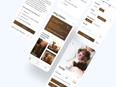 Dog shelter adoption android androidapp animal app design application design brown dog donate help mockup pet shelter uiux