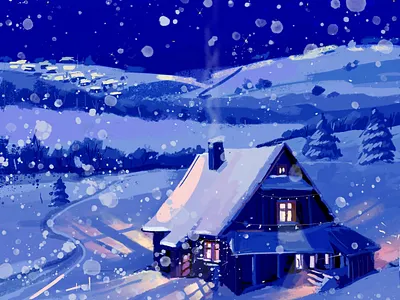 Winter card colorful creative design digital illustration digital painting digitalart holiday home house illustration inspiration snow