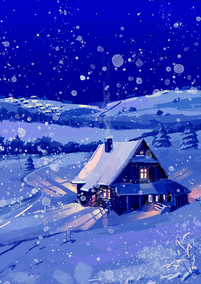 Winter card colorful creative design digital illustration digital painting digitalart holiday home house illustration inspiration snow