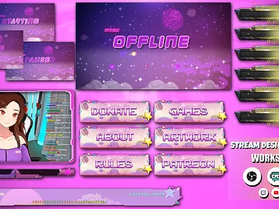 Purple Twitch Overlay animated twitch overlay cute twitch panels cutetwitchoverlay streaming overlay twitch twitch overlay twitchbanner twitchgraphics twitchpanels