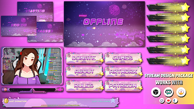 Purple Twitch Overlay animated twitch overlay cute twitch panels cutetwitchoverlay streaming overlay twitch twitch overlay twitchbanner twitchgraphics twitchpanels