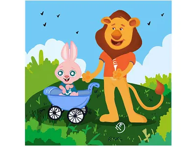 lion story scene 2d character art children book illustration childrens book childrens illustration design digital art digital illustration drawingart illustraion illustration illustration art lion mmzartwork rabbit story storytelling