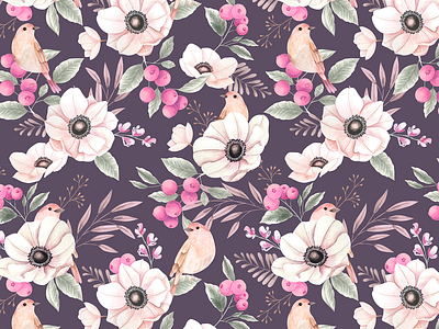 Berry Field Pattern | Purple floral pattern floralprint illustration painting pattern pattern art pattern design surfacedesigner wallpaper watercolor