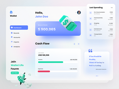 Wallet Dashboard UI blur blurry dashboard dashboard ui design expense tracker expenses figma figma maria figmadesign frontend illustration mesh gradients money uiux user interface wallet webapp design webapplication webdesign