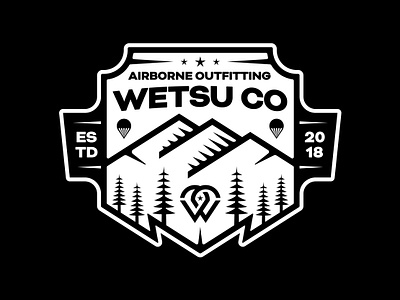 WETSU Badge Design apparel army badge brand brand design brand identity branding branding agency design designer identity logo merch mountain nature parachute patch vanguard vector wetsu