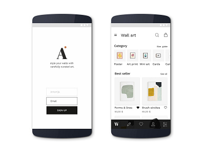 Wall art app shop app application art design figma minimal shopping app typography ui uidesign