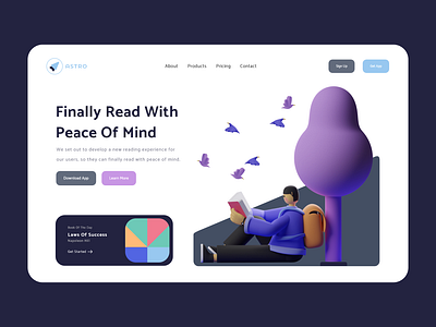 Read With Peace Of Mind 01 - Light Mode 3d 3d art 3d illustration adobe astro blender clean colors design hands illustrations landing page design madebyjibrily render ui uidesign ux web webdesign website