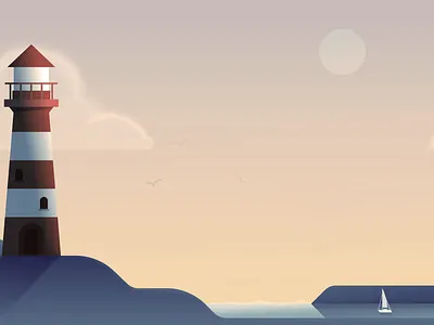 Lighthouse beach design geometric gradient illustration landscape lighthouse minimal ocean oceans sea seagull sunset