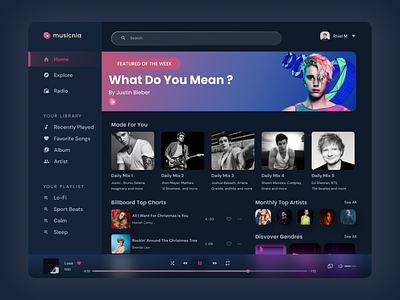 Exploration - Music Player design ui ux web website