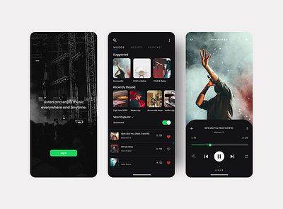 Play Music Mobile App Dark Mode app branding design interaction design interface minimal mobile app mobile ui ui ux