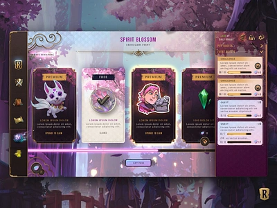 Legends of Runeterra Spirit Blossom Event battle pass card game cards cherry blossoms event league of legends legends of runeterra quests typography ui video game