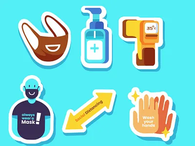 Everuday with Health protocols : Sticker design app branding design flat illustration illustration illustrator minimal sticker design ui ux vector