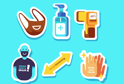 Everuday with Health protocols : Sticker design app branding design flat illustration illustration illustrator minimal sticker design ui ux vector