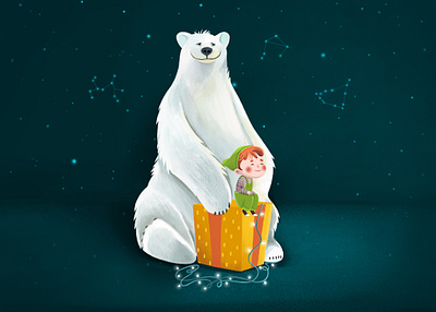 Polar Bear With Elf 2d animation bear boy character elf illustration nature vector