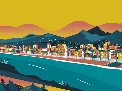 Nice - Promenade des Anglais colors french riviera graphic illustration landscape nice poster print