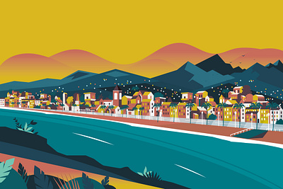 Nice - Promenade des Anglais colors french riviera graphic illustration landscape nice poster print
