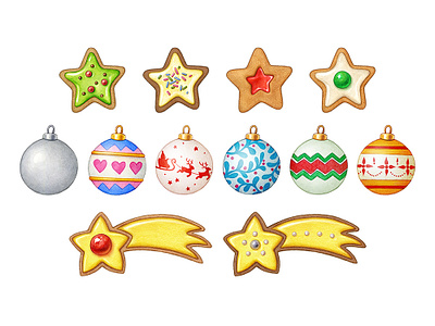 Xmas elements & their wip animation ball biscuit children children book christmas cookie decoration drawing food handmade illustration illustrator pencil photoshop vintage watercolor web wip xmas