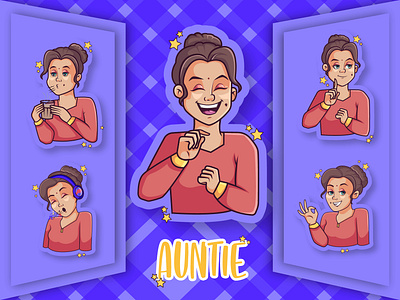 Cute Auntie Emoji Set aunty cartoon cute design emoji emojiexperts expressions illustration lovable set stickers woman