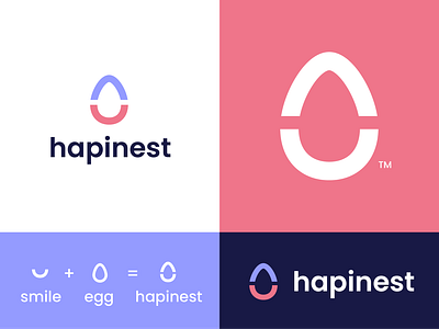 hapinest clever creative cute design egg happy home house logo minimal nest real estate simple smile