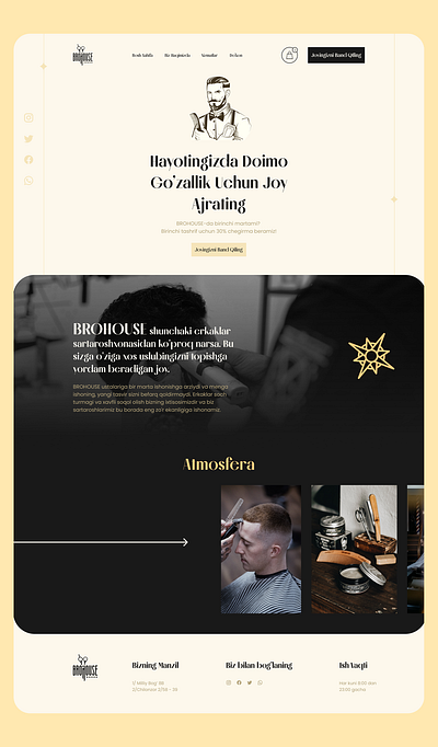 BROHOUSE Website Redesign barbershop black brutalism centered elegand luxury ui ux yellow