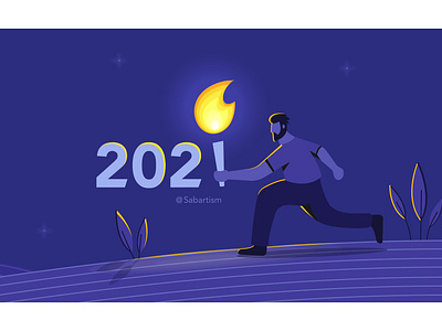 Happy New Year 2️⃣0️⃣2️⃣1️⃣ 2021 art camp fire character dark design fire glow illustration illustrator landscape light minimalism night run sabartism vector