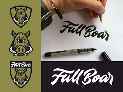 Full Boar boar branding illustration lettering logo matt vergotis pig process shield tusk verg wild boar