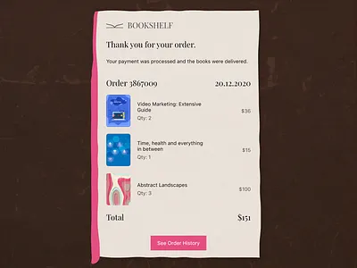 BookShelf e-mail receipt 017 dailyui dailyuichallenge design email email receipt logo receipt ui