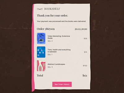 BookShelf e-mail receipt 017 dailyui dailyuichallenge design email email receipt logo receipt ui