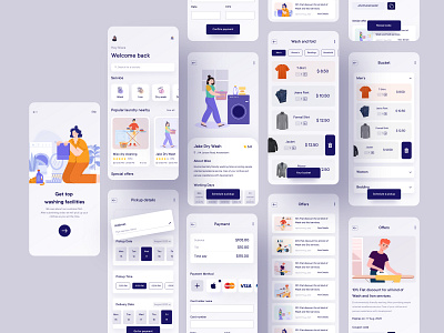 Laundromat Mobile Application Design accessories app design application branding cleaining clothes clothing consultancy financial illustration ironing laundromat laundry laundry app mobile washing