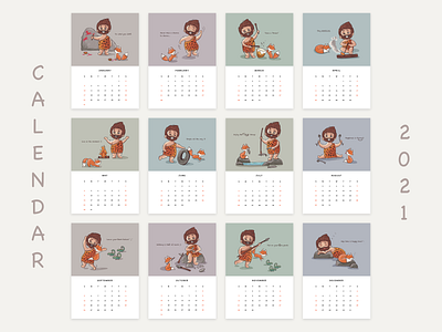 Printable Calendar 2021 2021 2021 calendar calendar design cartoon cartoons design early man fox friend friends friendship illustration illustrator