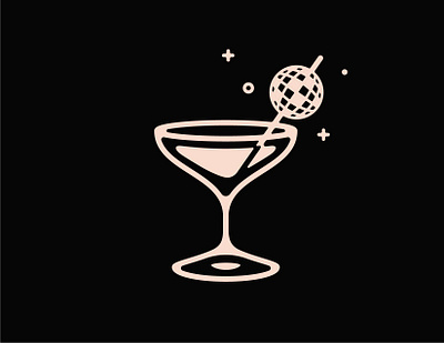 New Year Martini abstract alcohol ball black and white design digital art disco ball double meaning drink flat icon illustration line art logo martini minimal new years eve vector wit