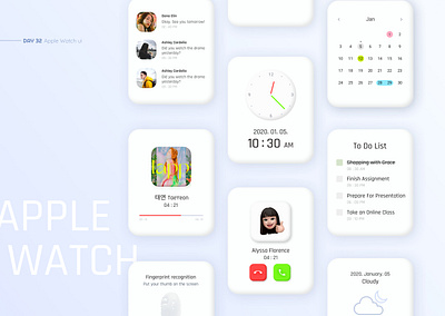 Apple Smart Watch Interface Design app apple watch apple watch design calendar clean dailyui data design interface interfaces message app music app scheduler simple ui ui design ux uxui web